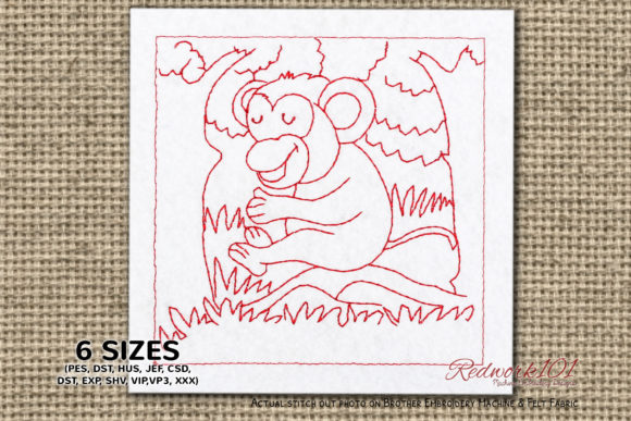 Review: Monkey Sitting on Tree Branch Redwork for Apparel